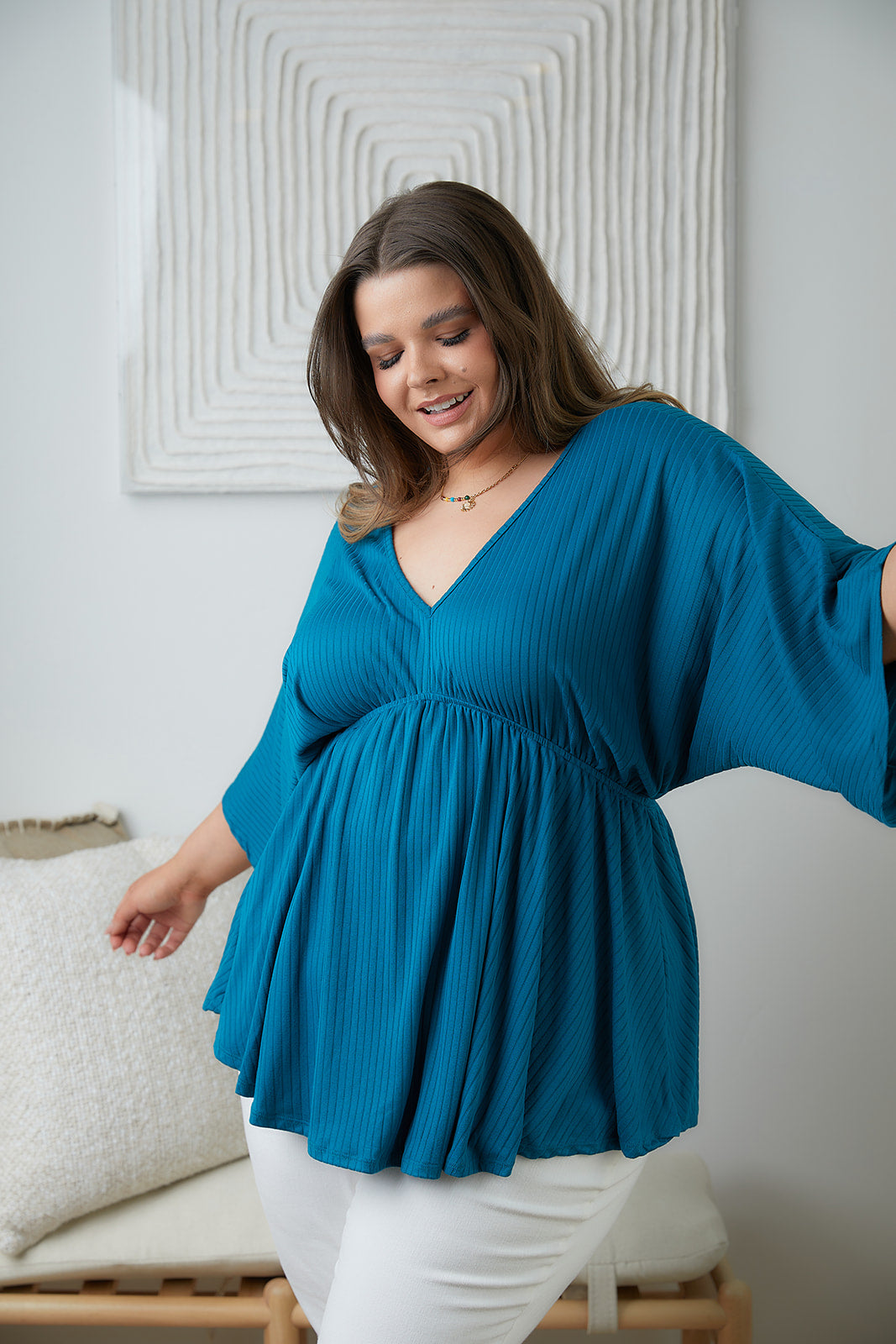 Storied Moments Draped Peplum Top in Teal - 5/19/2023