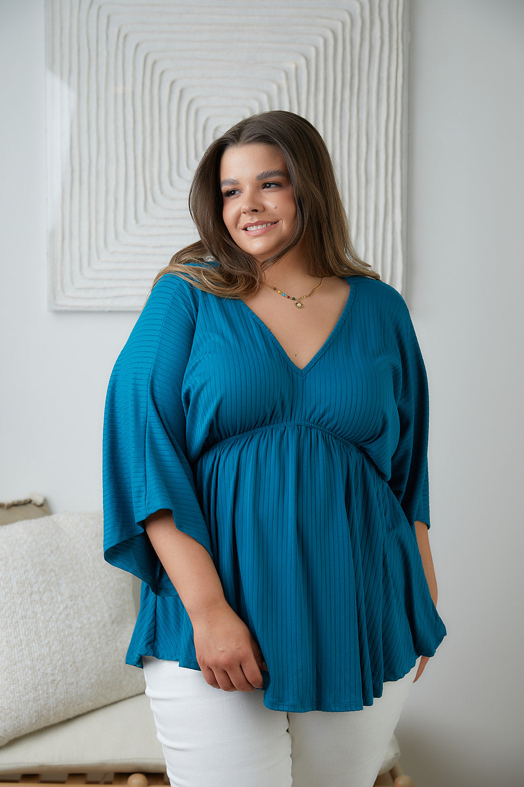 Storied Moments Draped Peplum Top in Teal - 5/19/2023