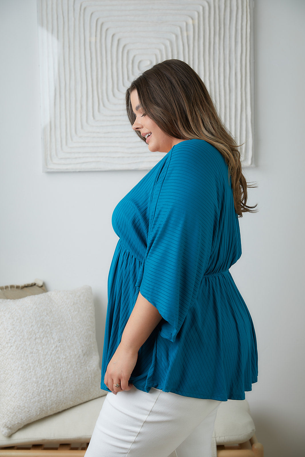 Storied Moments Draped Peplum Top in Teal - 5/19/2023