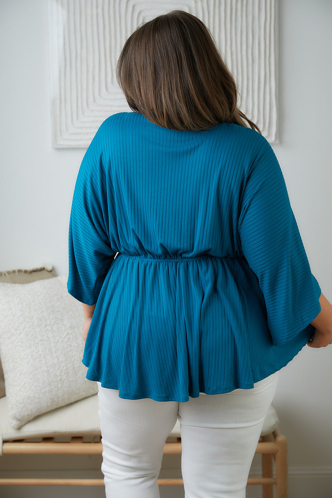 Storied Moments Draped Peplum Top in Teal - 5/19/2023