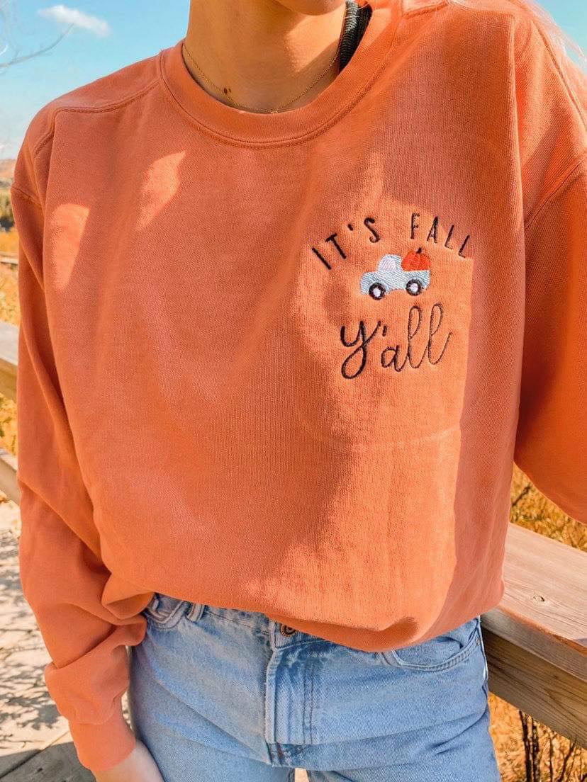 It's Fall Y'all Embroidered Sweatshirt in Two Colors - RTS