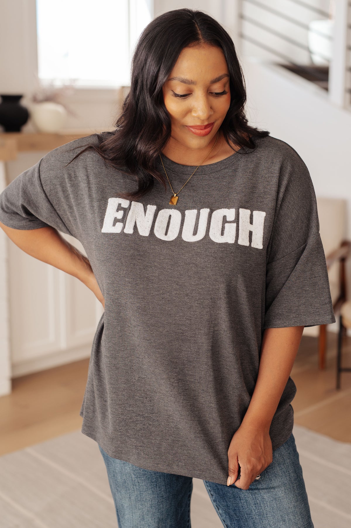 Always Enough Graphic Tee in Charcoal - 5/6/2024