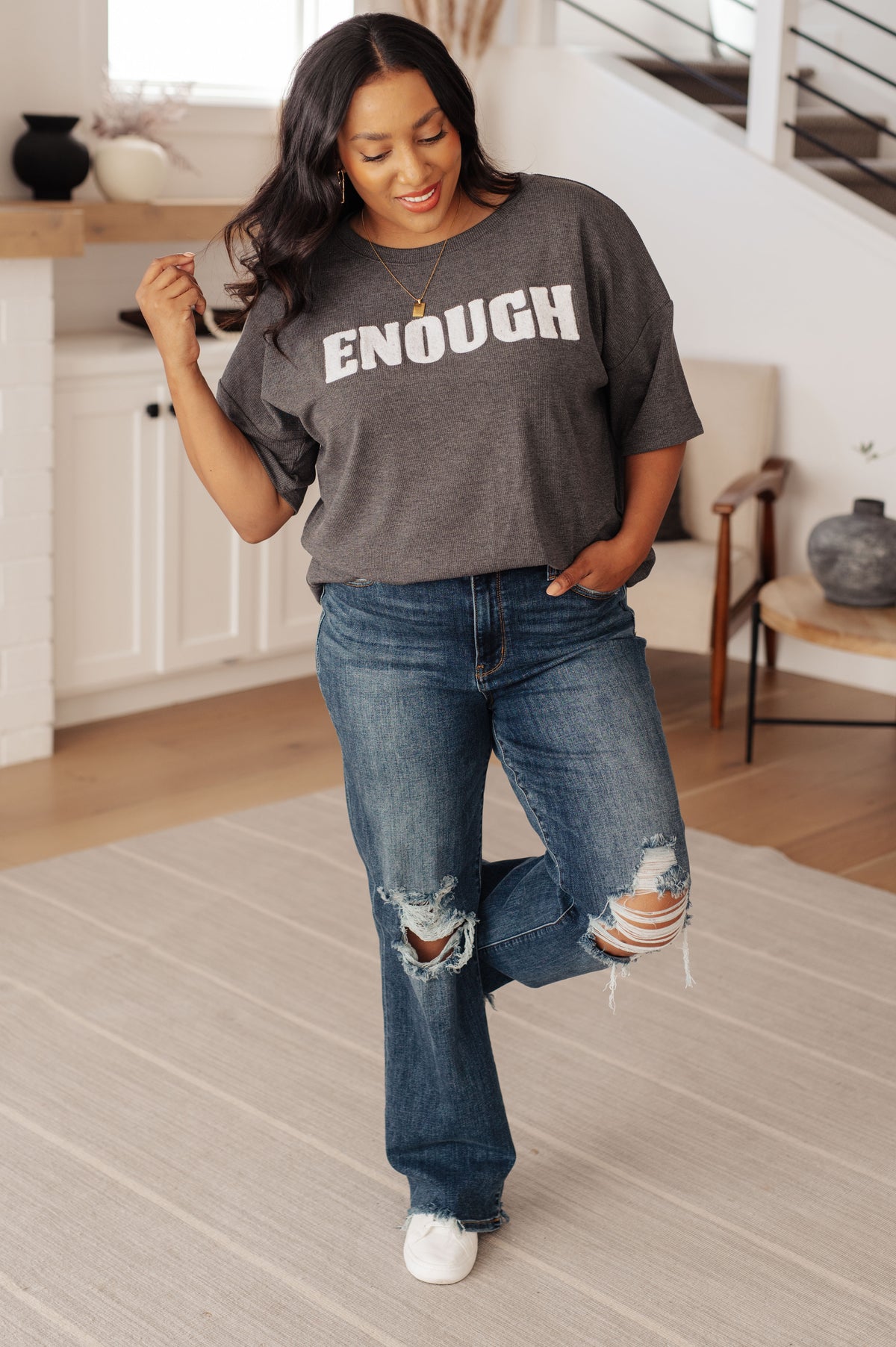 Always Enough Graphic Tee in Charcoal - 5/6/2024