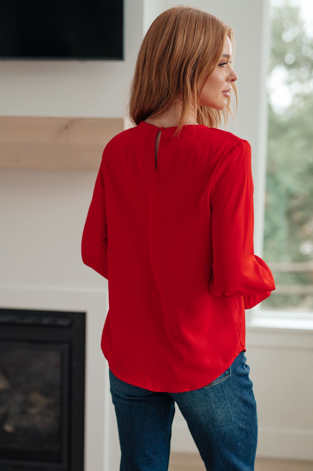 Peaceful Moments Smocked Sleeve Blouse in Red - 11/3/2023