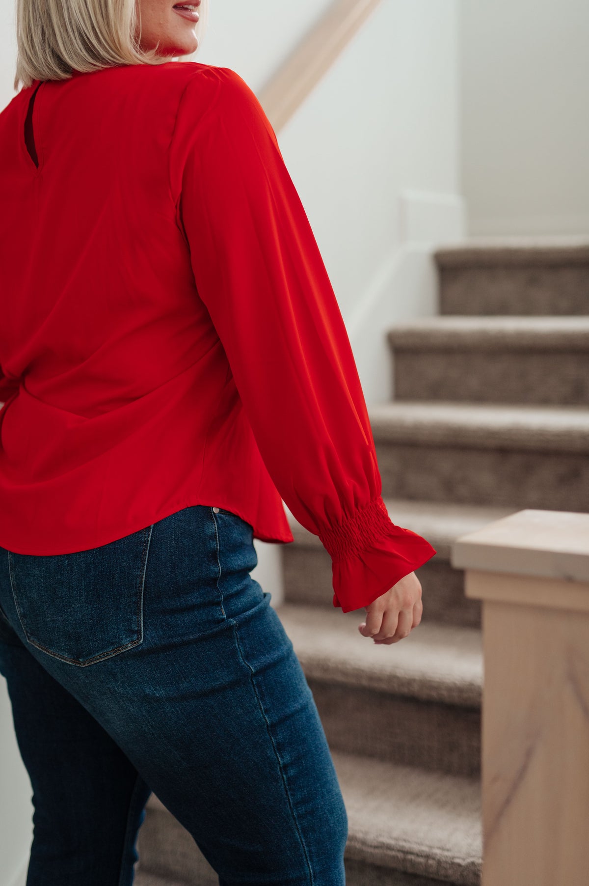 Peaceful Moments Smocked Sleeve Blouse in Red - 11/3/2023