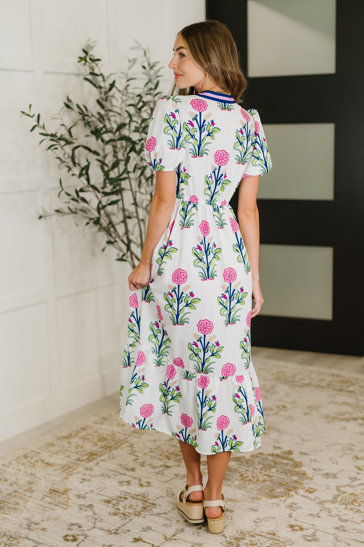 PREORDER: Boho V-Neck Balloon Sleeve Dress in Floral Print - Ships in 2-3 weeks