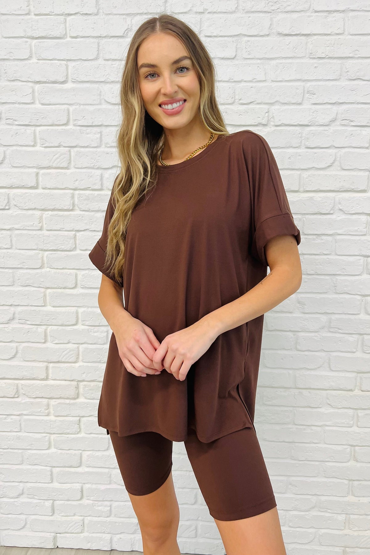 Comfy Cruising Top and Biker Shorts Set in Mahogany - 3/5/2025
