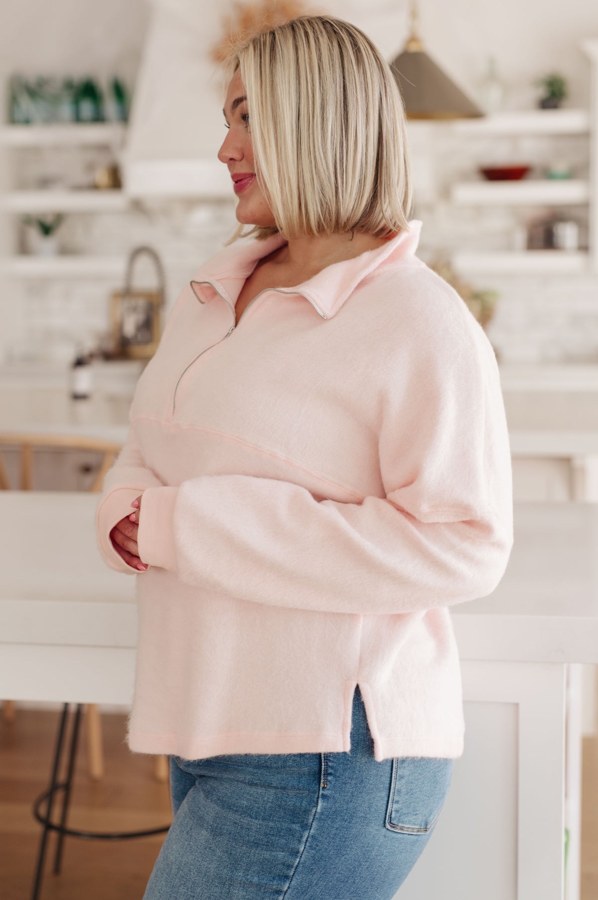 Cozy Moment 1/2 Zip Pullover in Blush - 11/10/2023