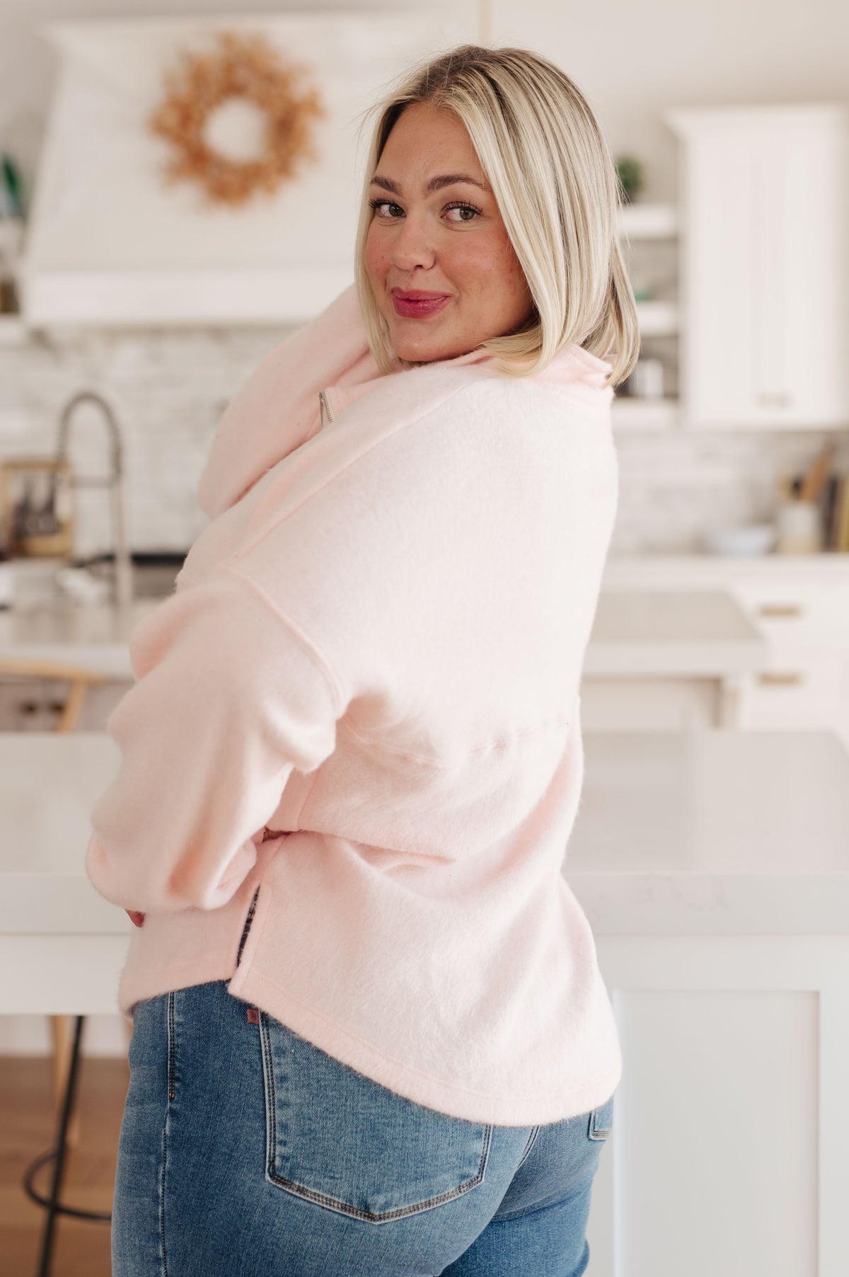 Cozy Moment 1/2 Zip Pullover in Blush - 11/10/2023