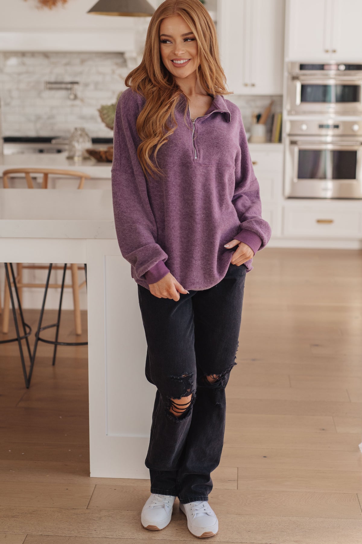 Cozy Moment 1/2 Zip Pullover in Purple - 11/10/2023