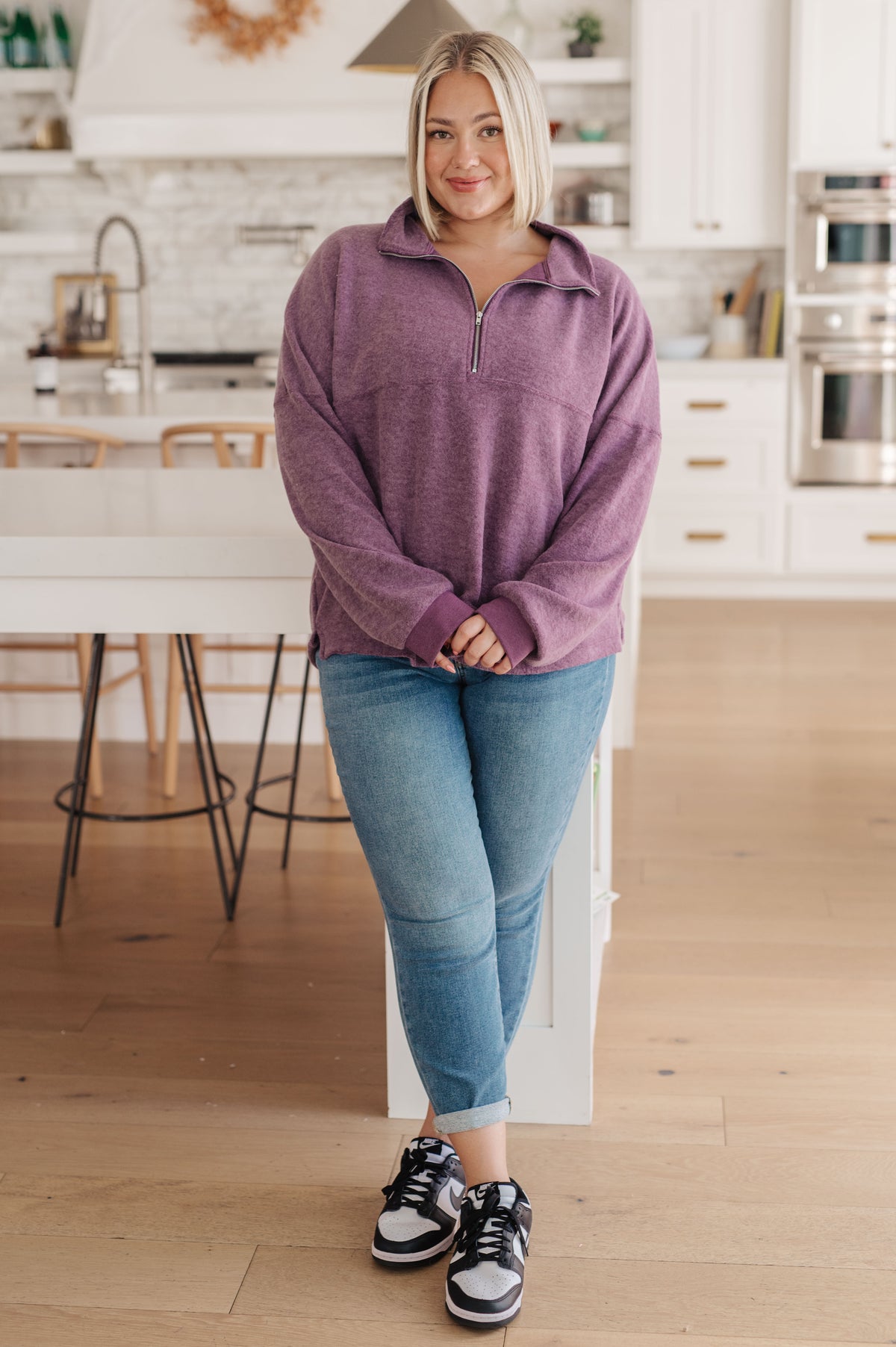 Cozy Moment 1/2 Zip Pullover in Purple - 11/10/2023