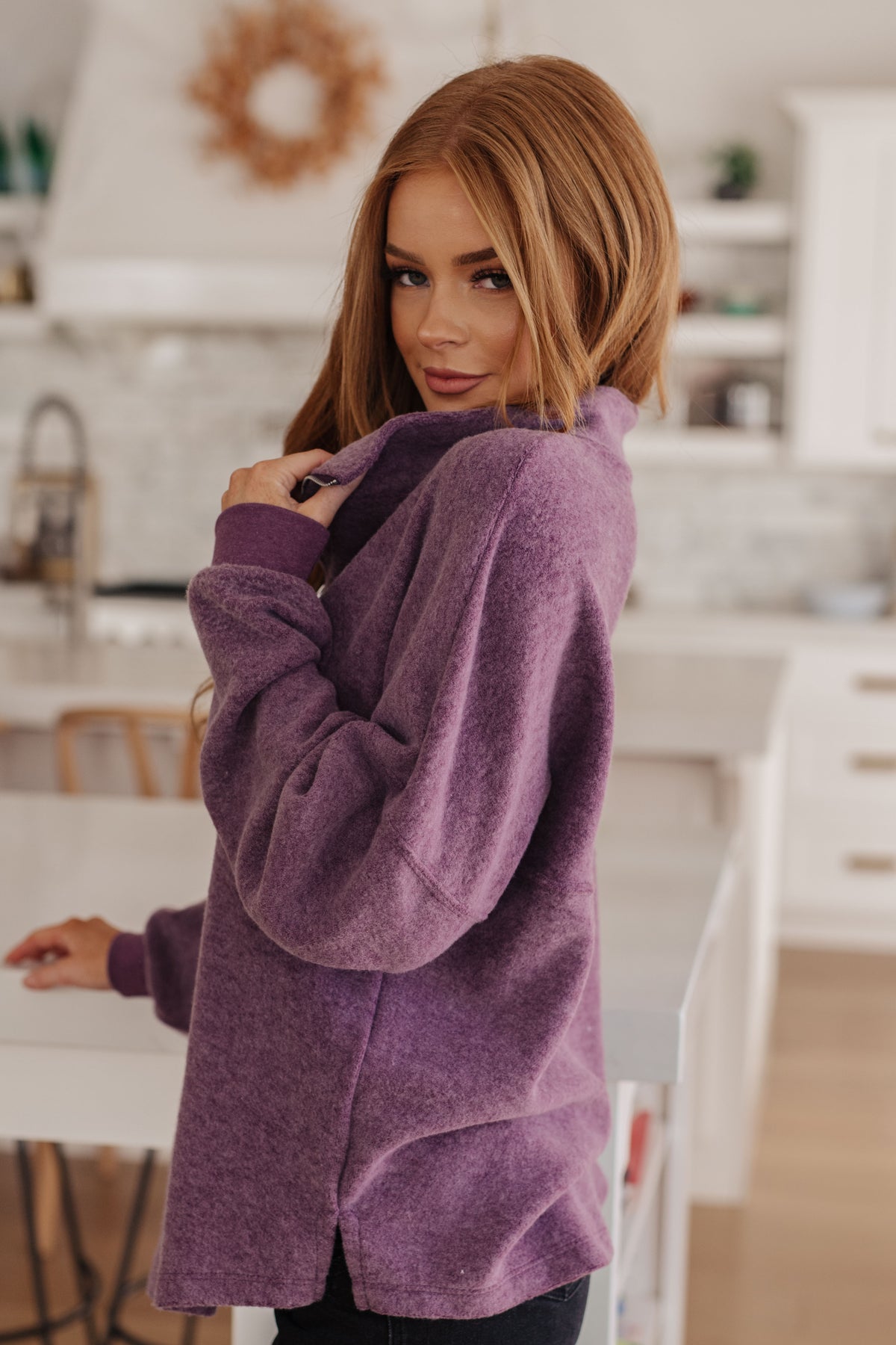 Cozy Moment 1/2 Zip Pullover in Purple - 11/10/2023
