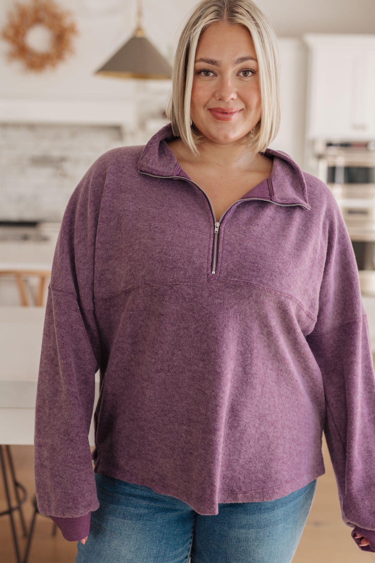 Cozy Moment 1/2 Zip Pullover in Purple - 11/10/2023