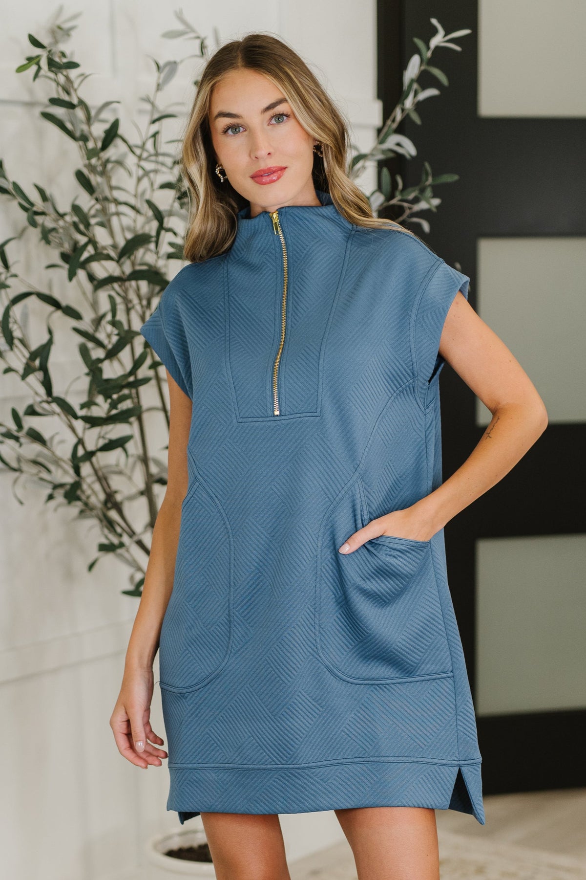 Easy Hustle High Neck Dress in Dusty Blue - 6/25/2025