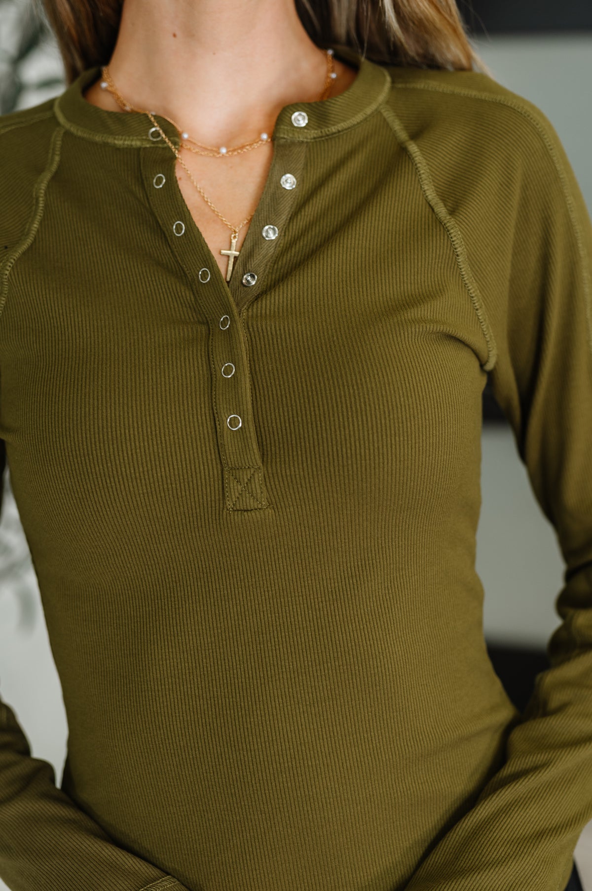 Effortless Edge Knit Henley Top in Camo Green - 8/22/2025 NEW