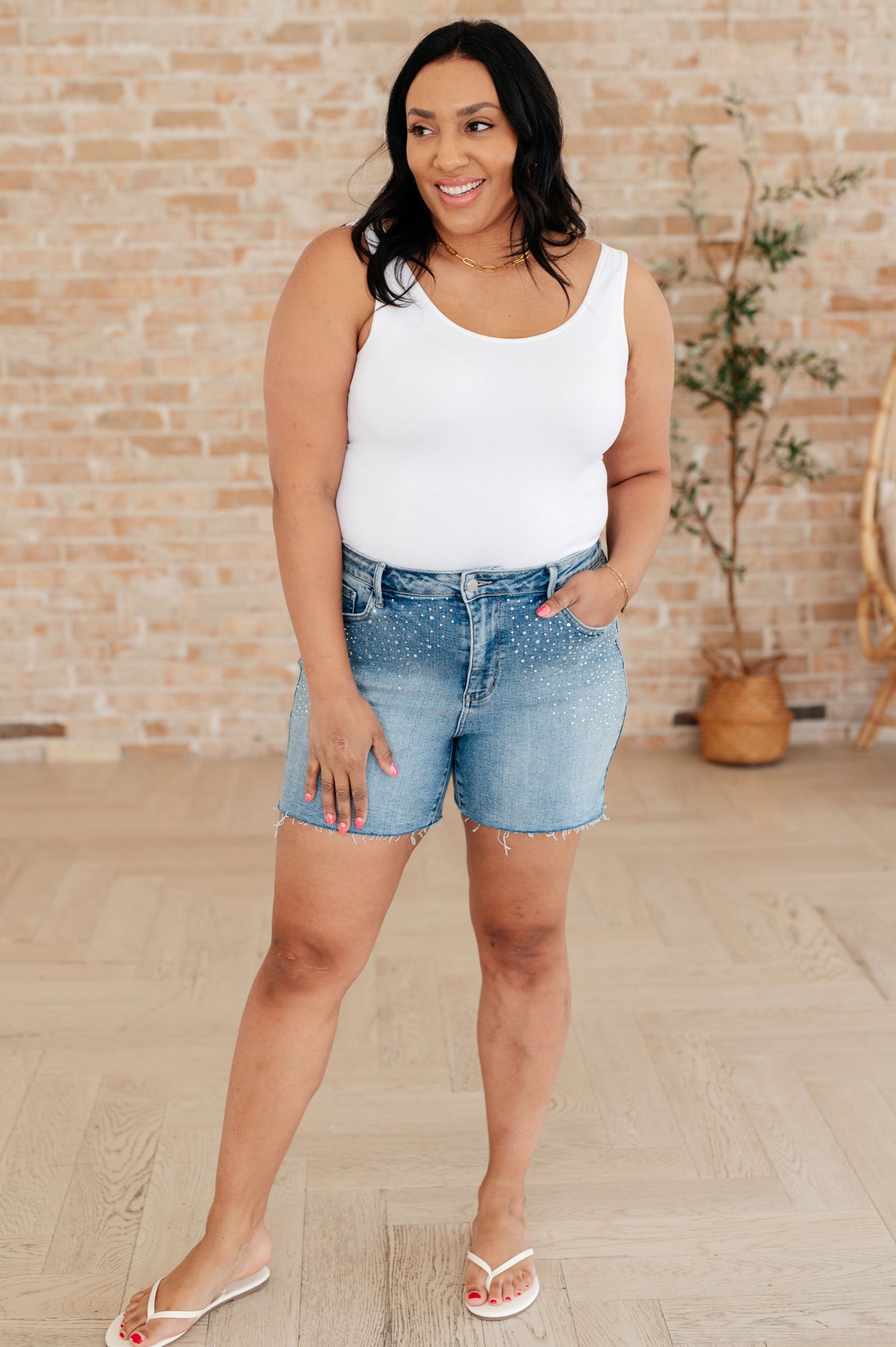 Elle High Rise Rhinestone Cutoff Shorts - 4/10/2025