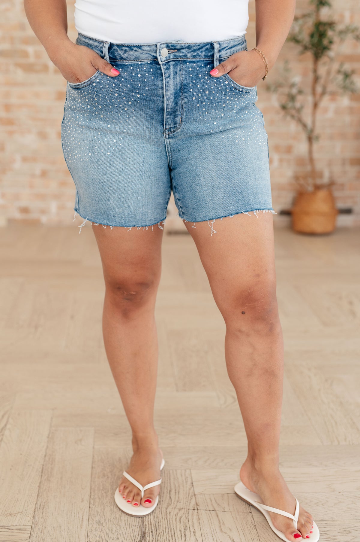 Elle High Rise Rhinestone Cutoff Shorts - 4/10/2025