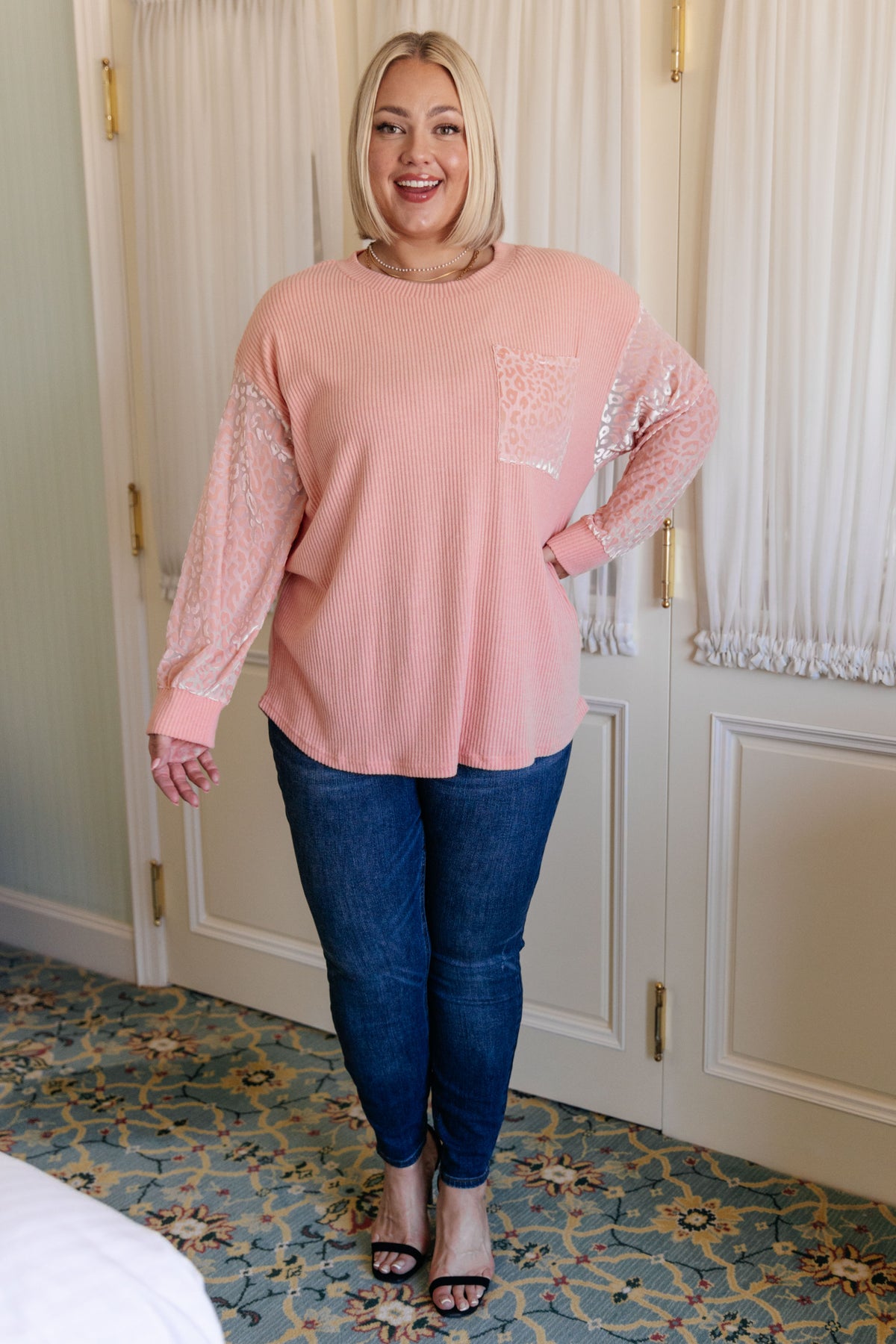 Embellished Excellence Velvet Leopard Detail Top - 11/20/2023