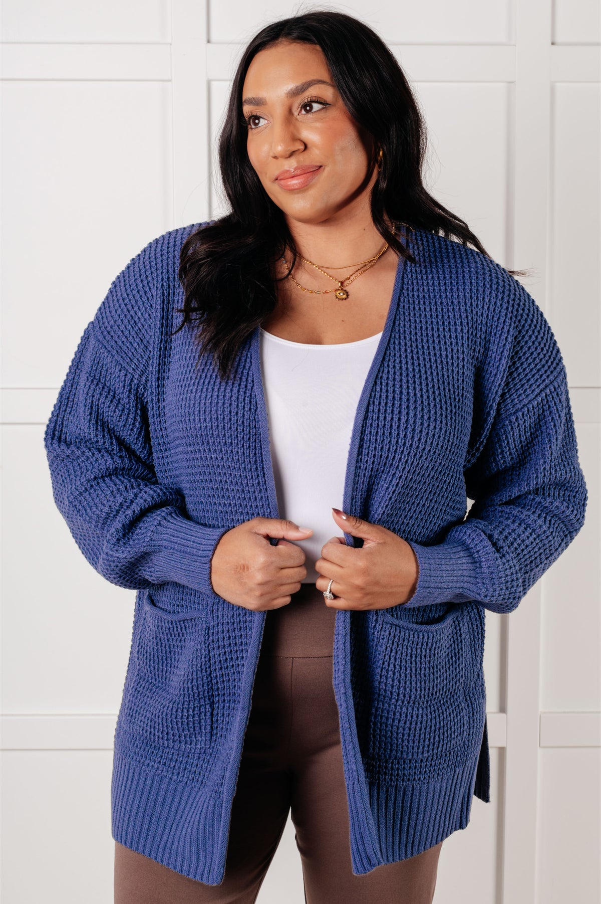 Everything Layer Waffle Knit Open Front Cardigan in Marlin - 1/29/2025