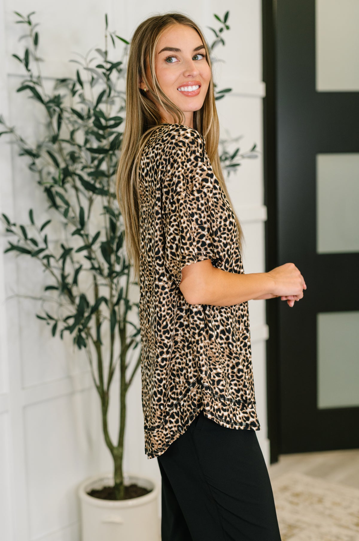 Feline Fine Ribbed Knit Relaxed Tee in Mocha - 7/29/2025 NEW