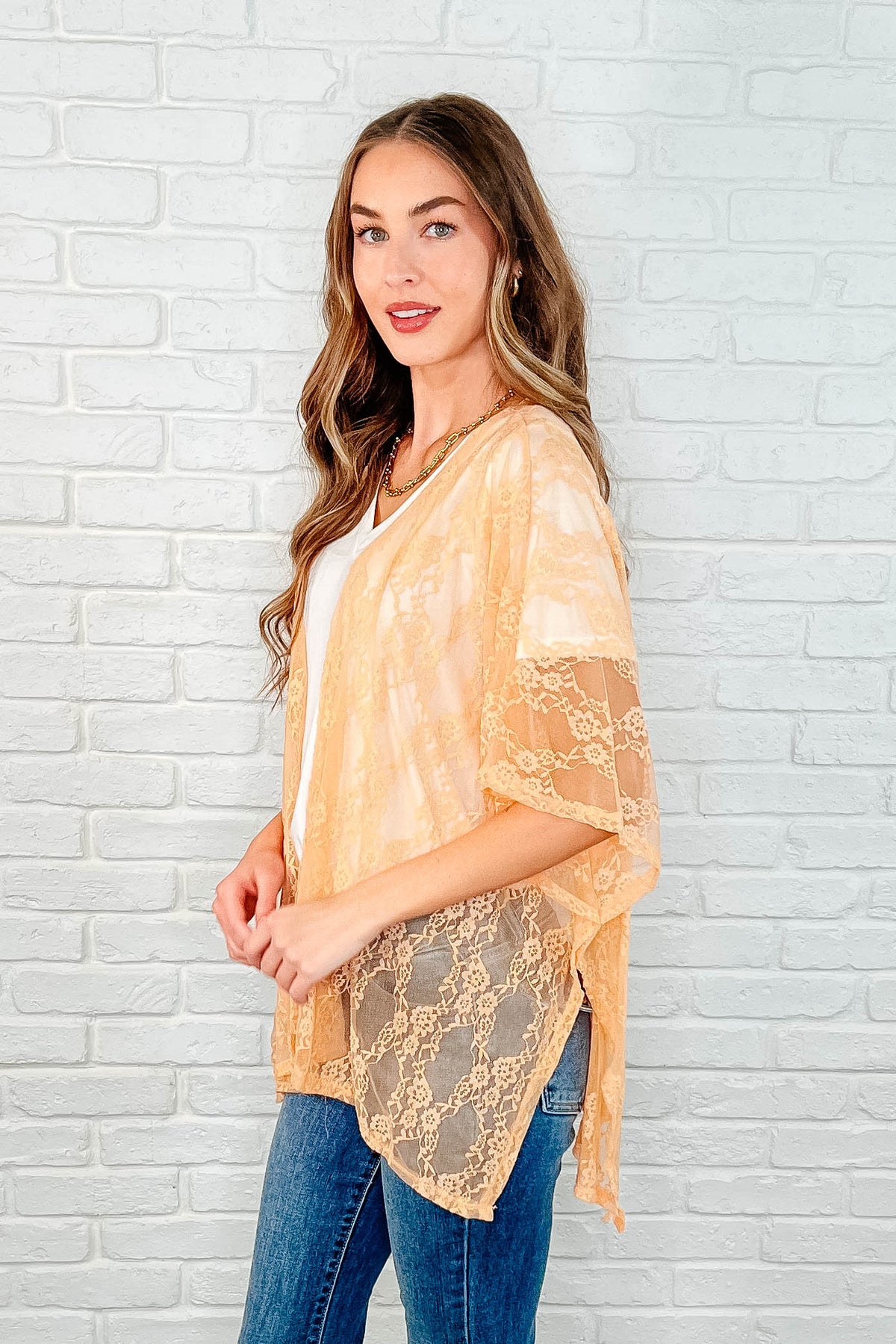 Good Days Ahead Lace Kimono In Peach - 3/24/2025