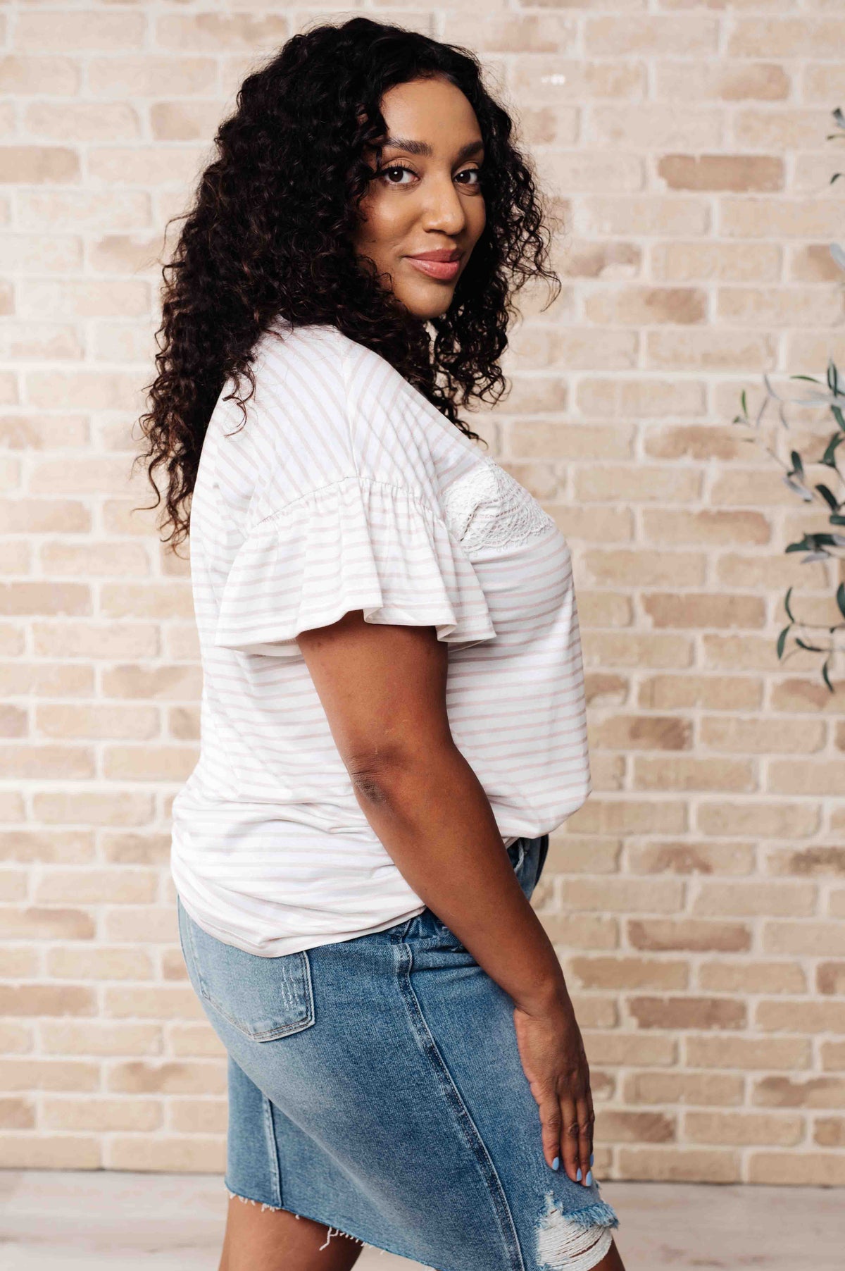 Hand to Hold Lace Detail Striped Top - 4/14/2025