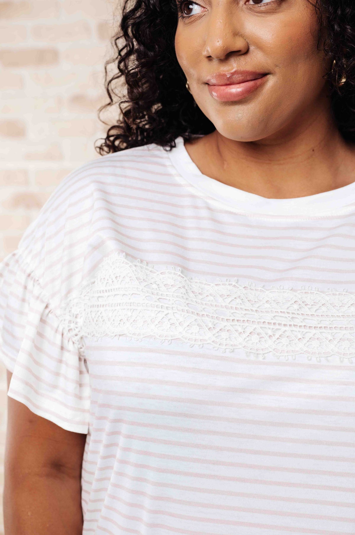 Hand to Hold Lace Detail Striped Top - 4/14/2025