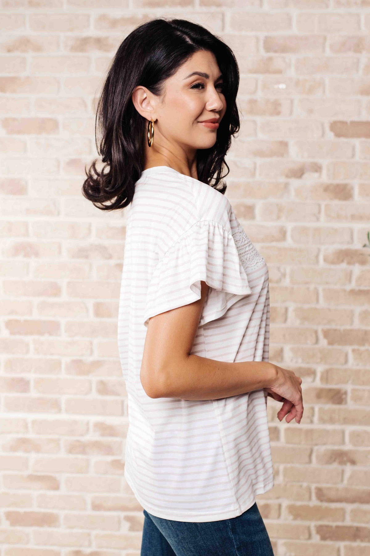 Hand to Hold Lace Detail Striped Top - 4/14/2025
