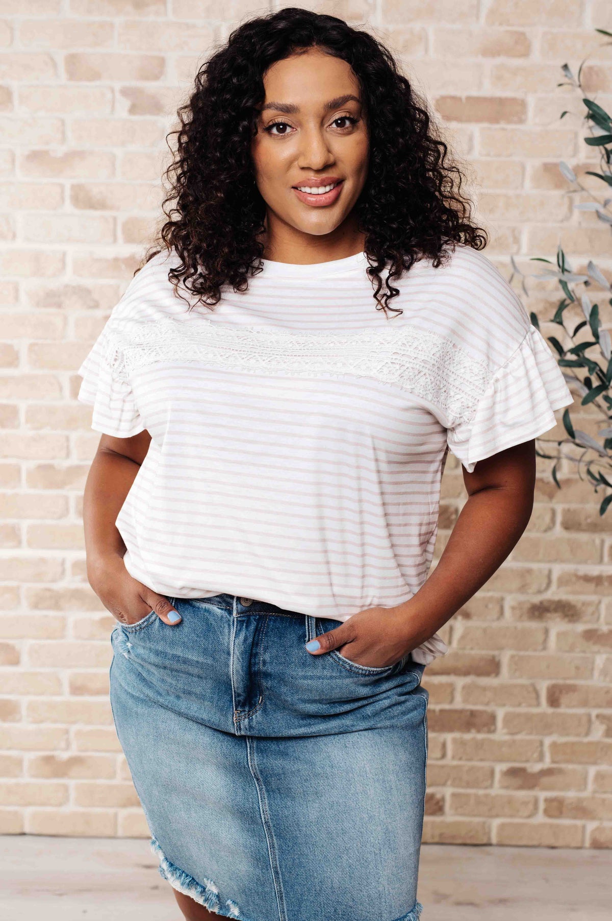 Hand to Hold Lace Detail Striped Top - 4/14/2025