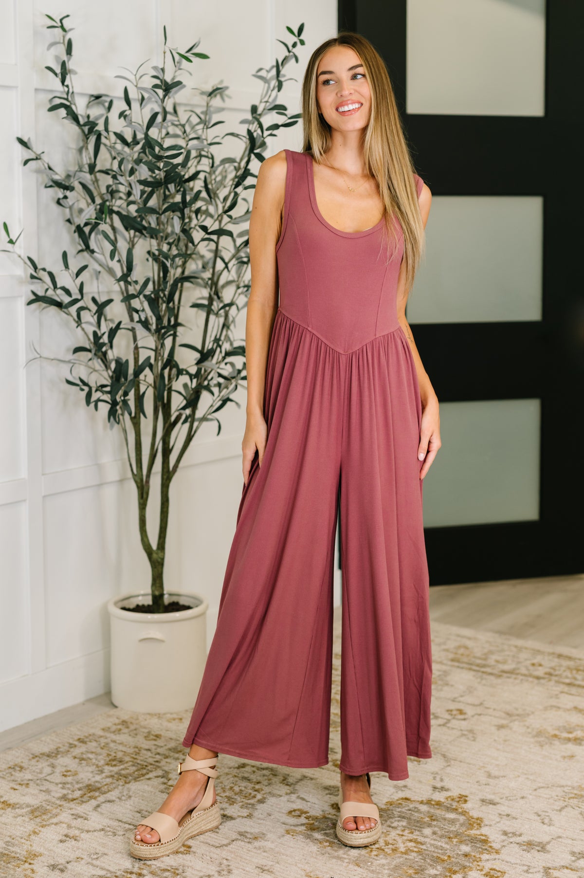 Head to Toe Whoa Gathered Wide Leg Jumpsuit in Mauve - 7/29/2025