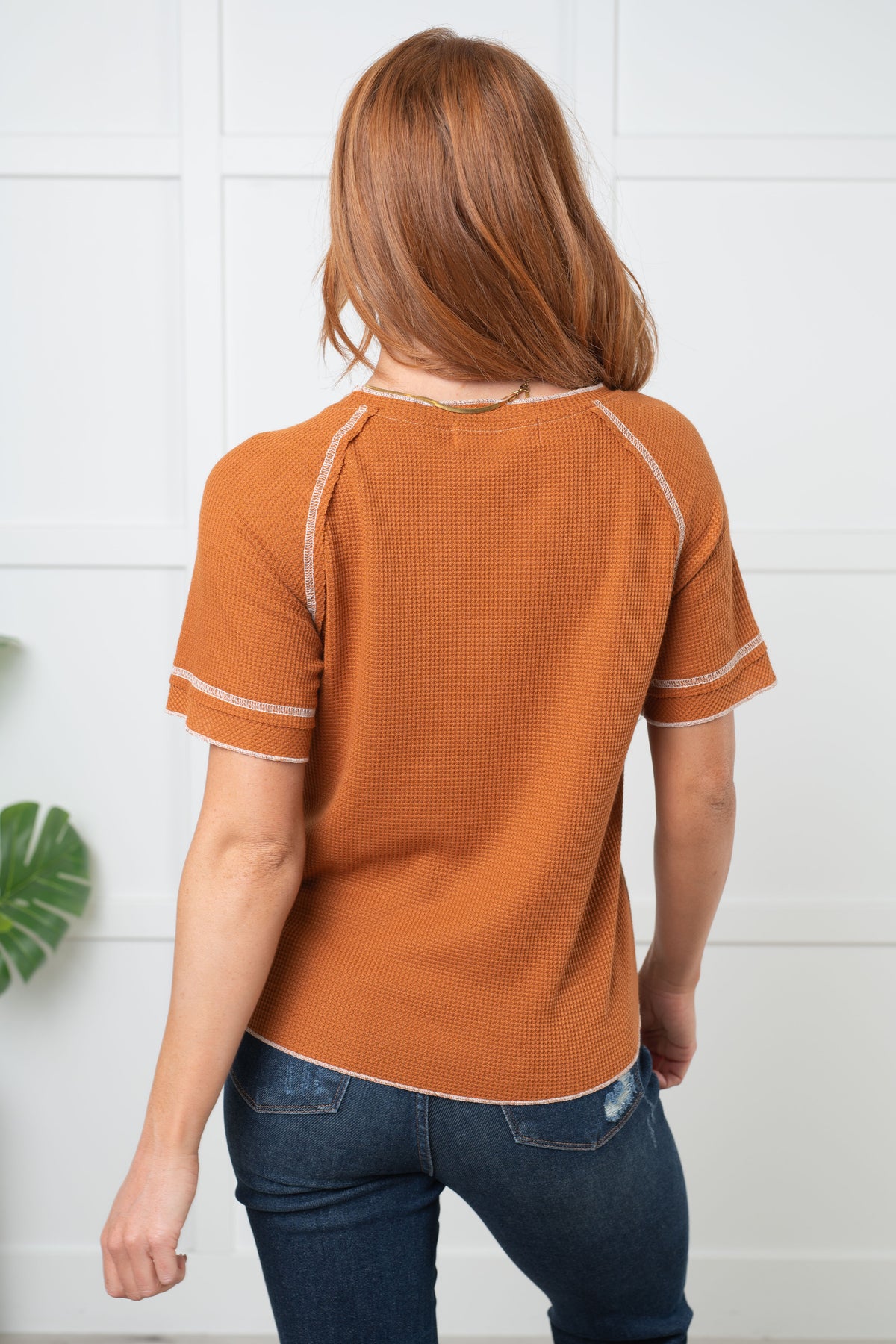 Heartbreaker Waffle Knit Tee in Chestnut - 9/11/2025