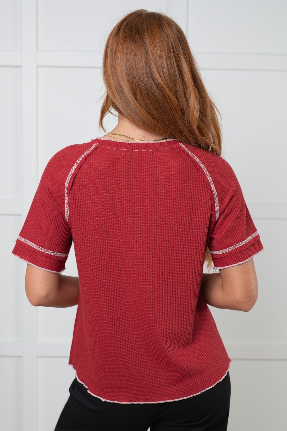 Heartbreaker Waffle Knit Tee in Cranberry - 9/11/2025