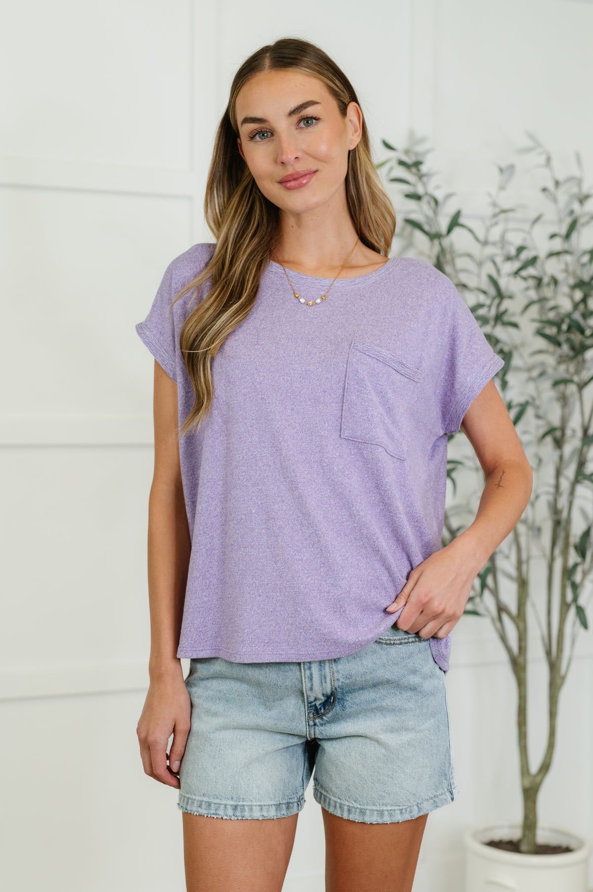 Heathered Harmony Basic Tee in Lavender - 5/14/2025