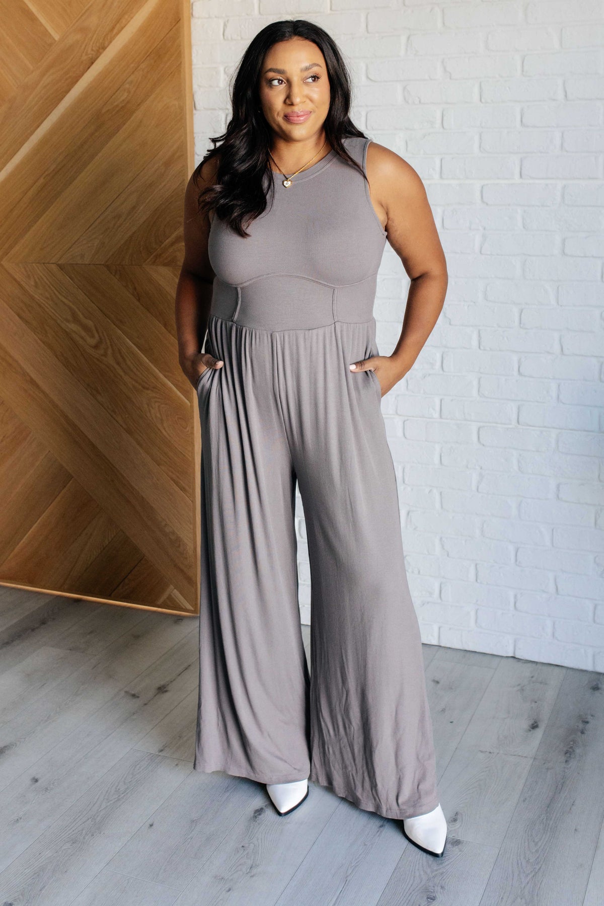 Hilary Wide Leg Jumpsuit in Grey - 7/21/2025