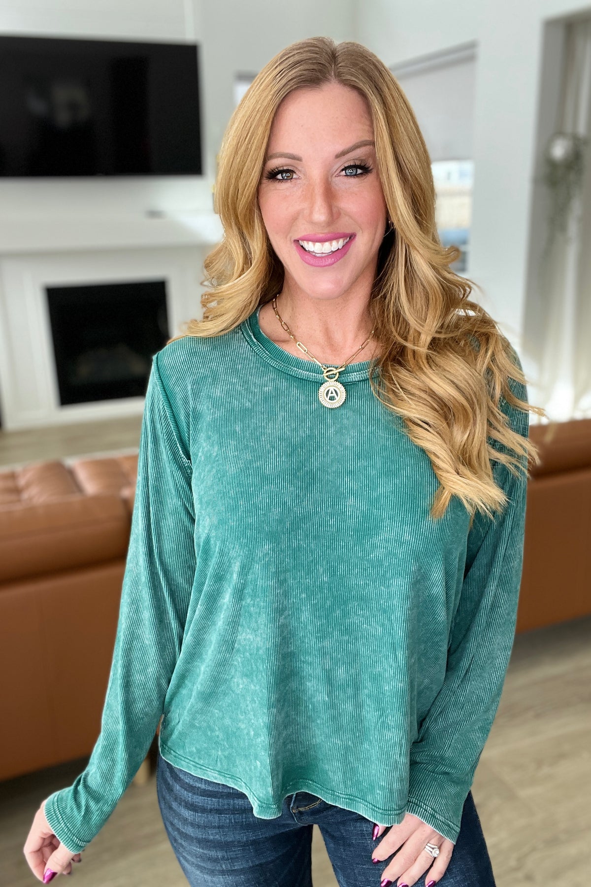Mineral Wash Ribbed Scoop Neck Top in Hunter Green - 11/29/2023
