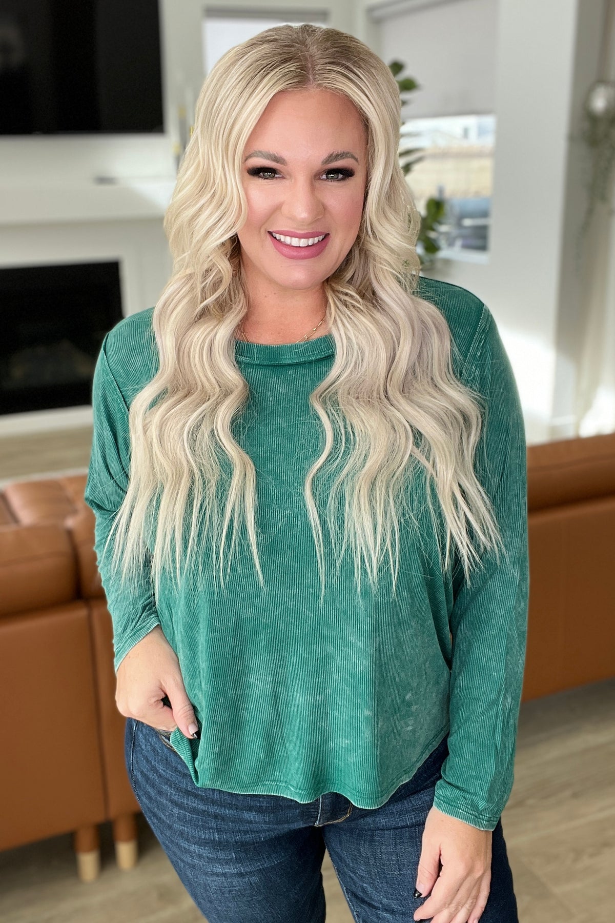 Mineral Wash Ribbed Scoop Neck Top in Hunter Green - 11/29/2023