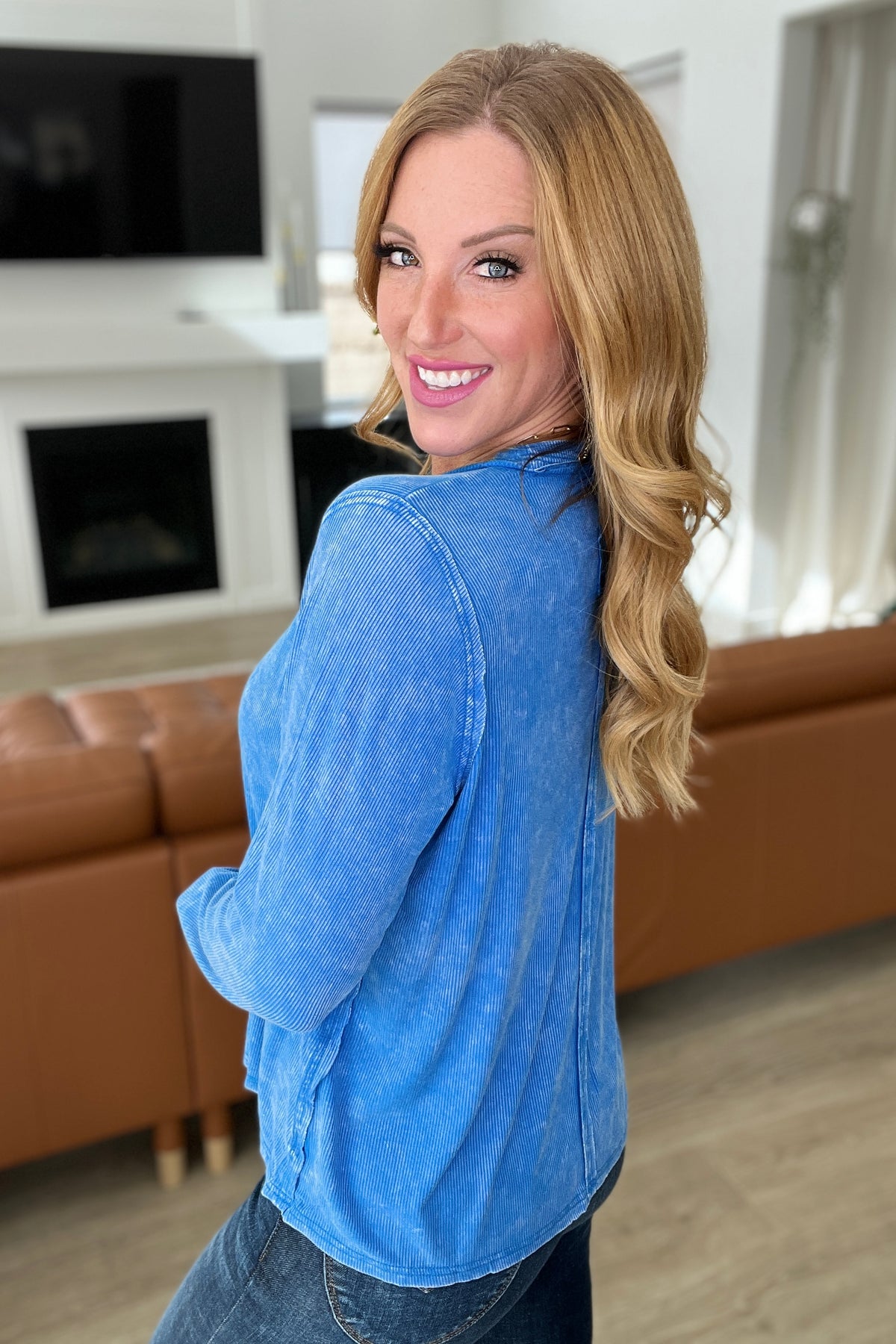 Mineral Wash Ribbed Scoop Neck Top in Ocean Blue - 11/29/2023