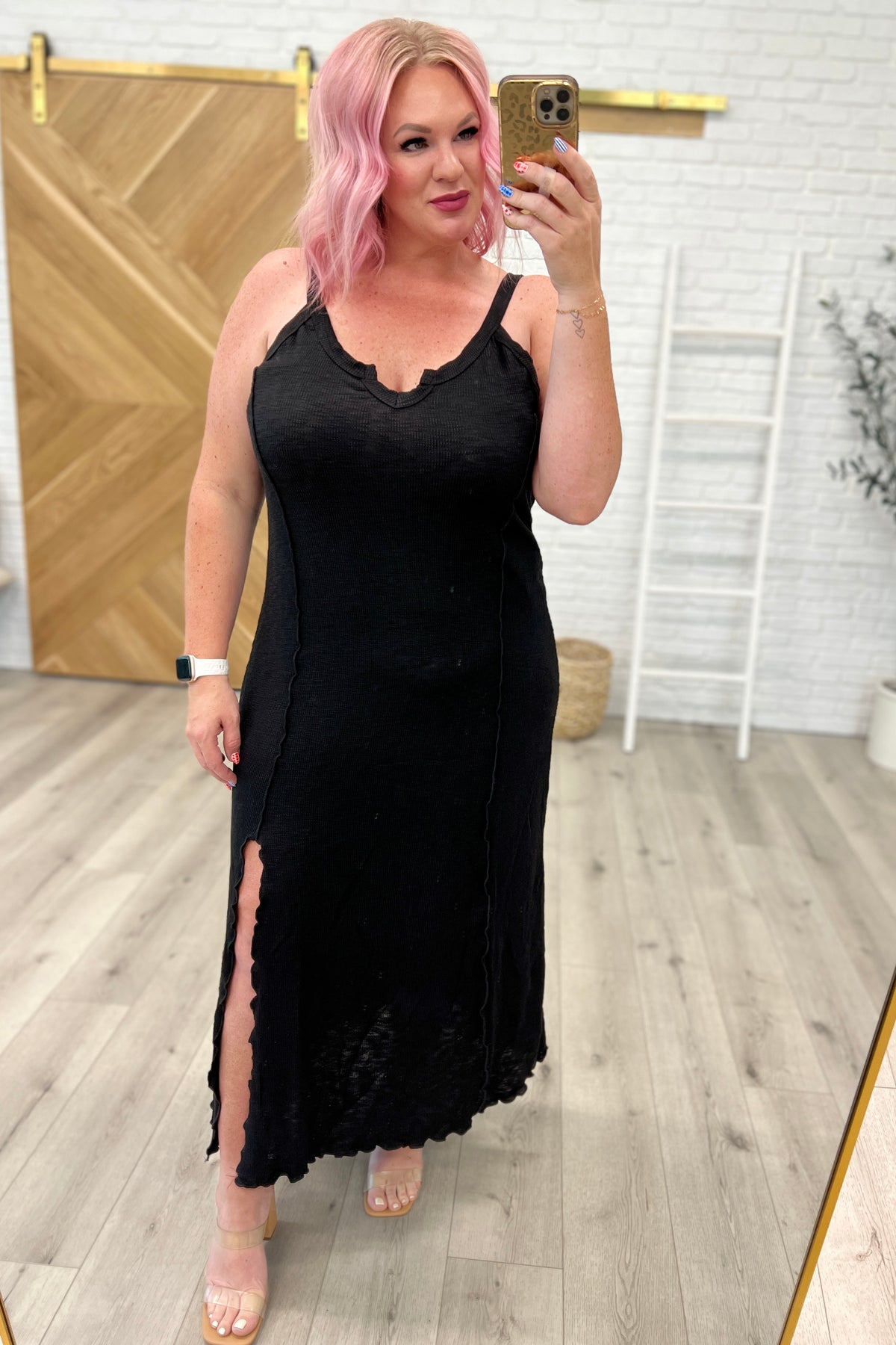 Notched Scoop Neck Maxi Dress in Black - 7/26/2023