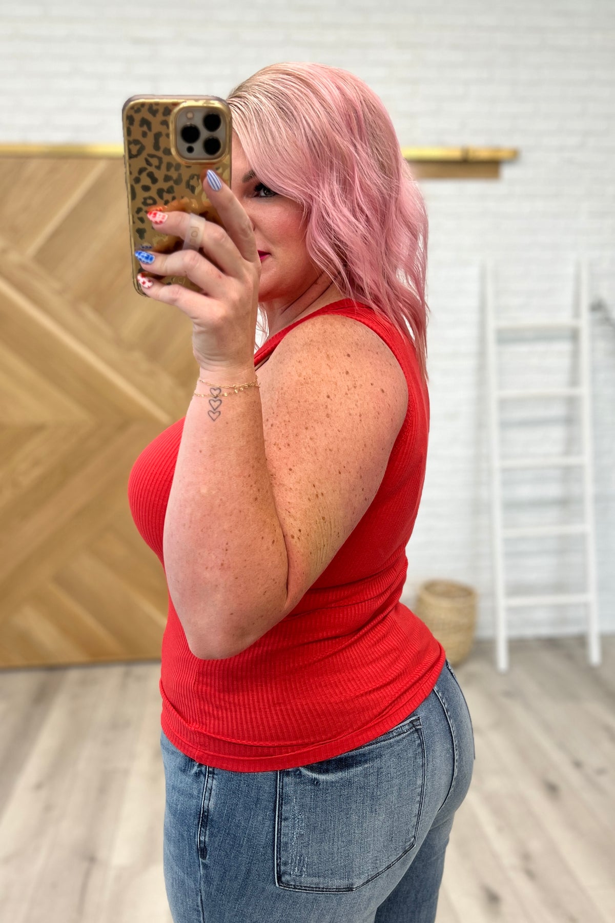 Ribbed Scoop Tank Top in Light Red - 8/2/2023