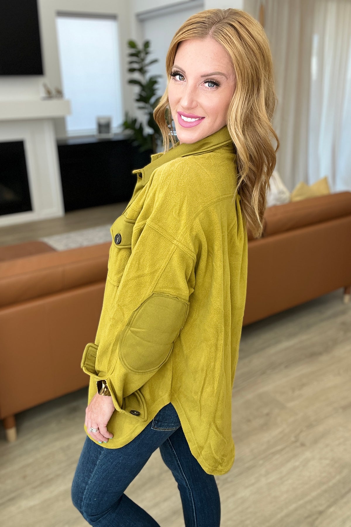 Oversized Basic Fleece Shacket in Olive Mustard - 9/6/2023
