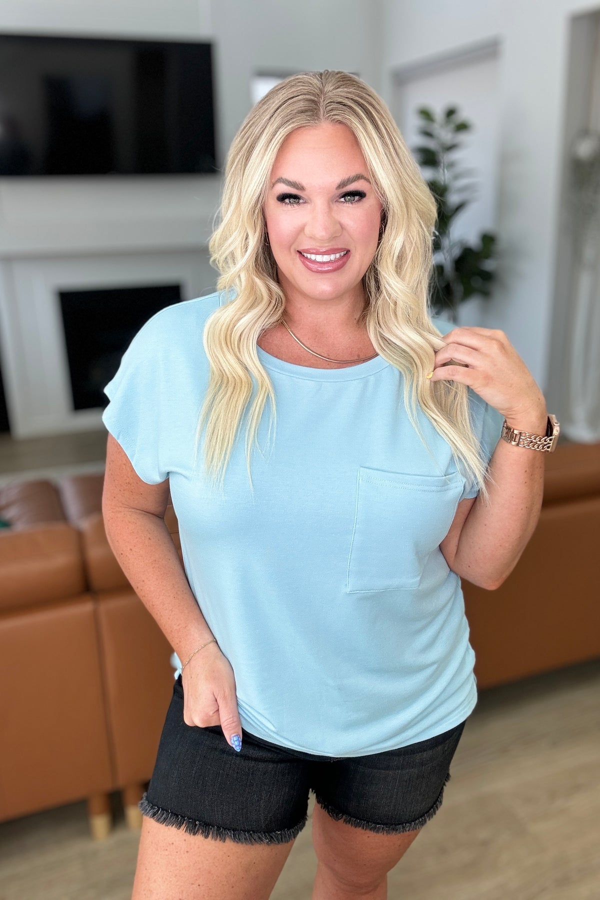 Not So Basic Pocket Tee in Blue - 4/17/2025