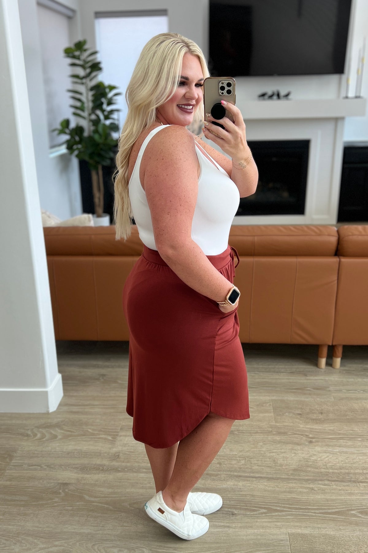 Self-Tie Tulip Hem Skirt in Dark Rust - 9/27/2023