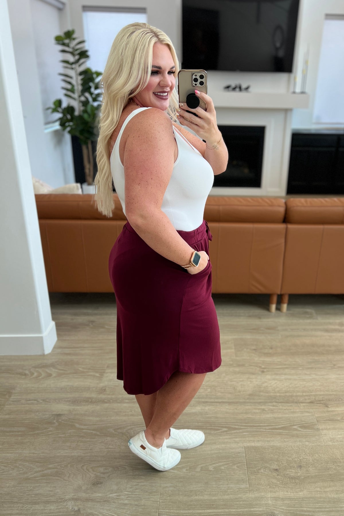 Self-Tie Tulip Hem Skirt in Dark Burgundy - 9/27/2023