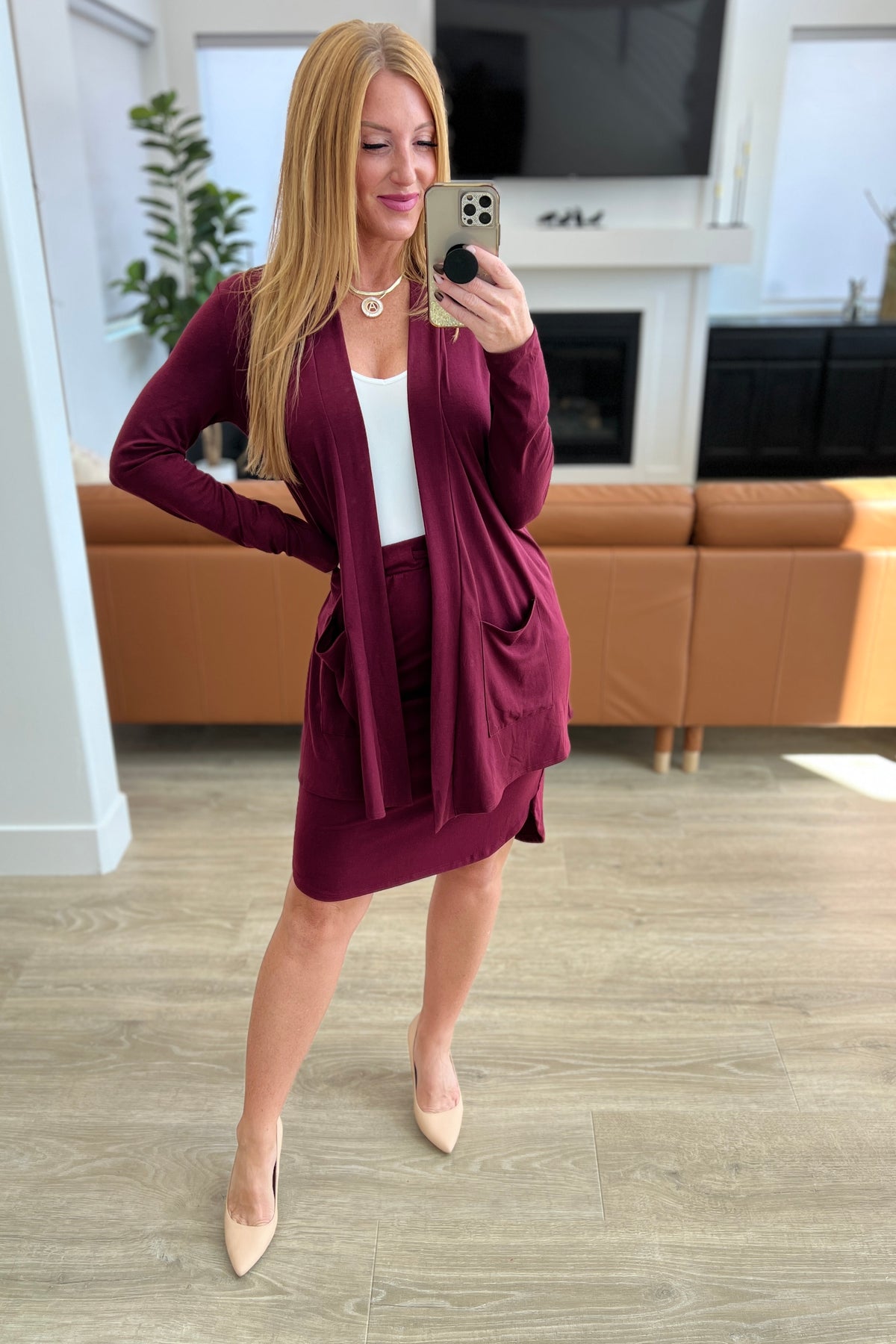 Slouchy Pocket Open Cardigan in Dark Burgundy - 9/27/2023