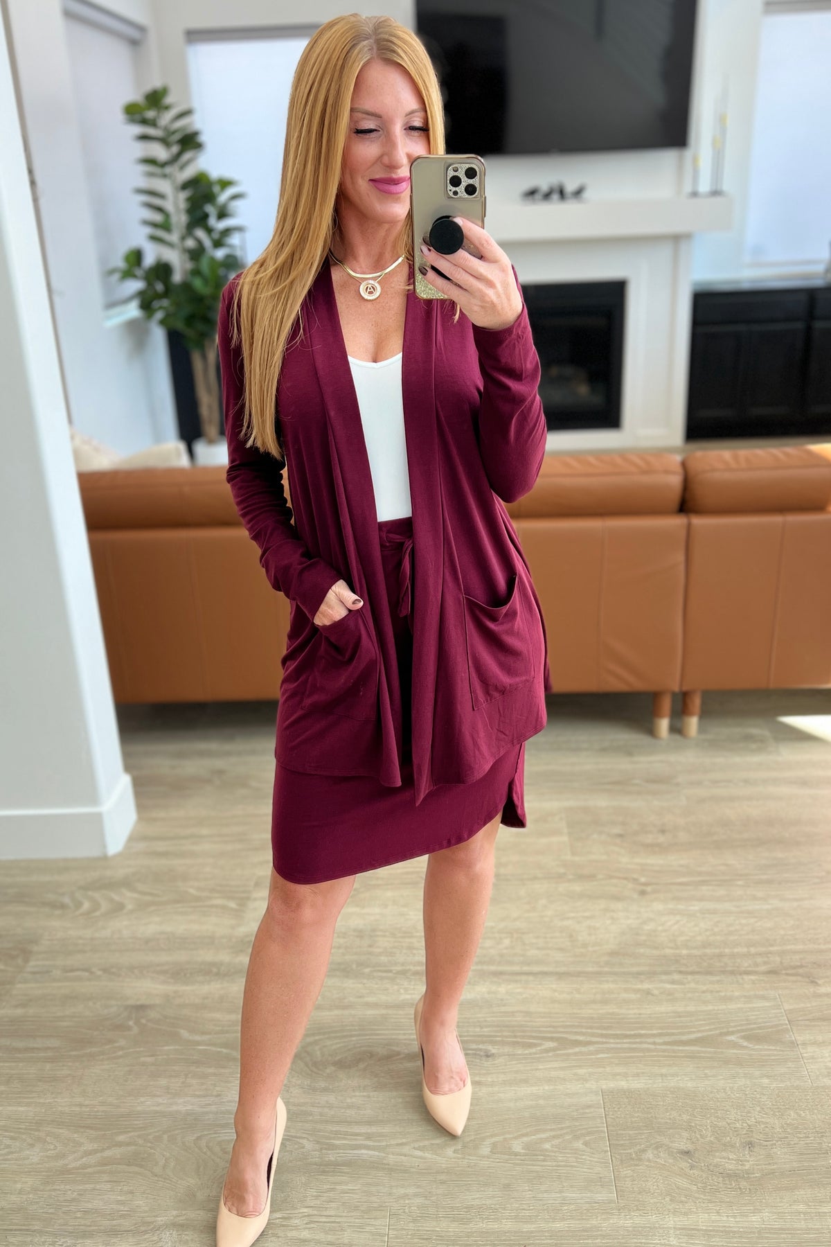 Slouchy Pocket Open Cardigan in Dark Burgundy - 9/27/2023