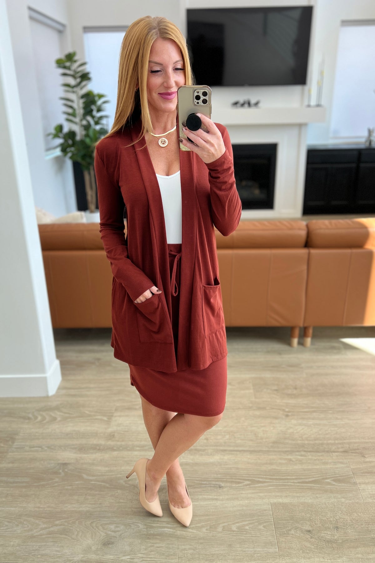 Slouchy Pocket Open Cardigan in Dark Rust - 9/27/2023