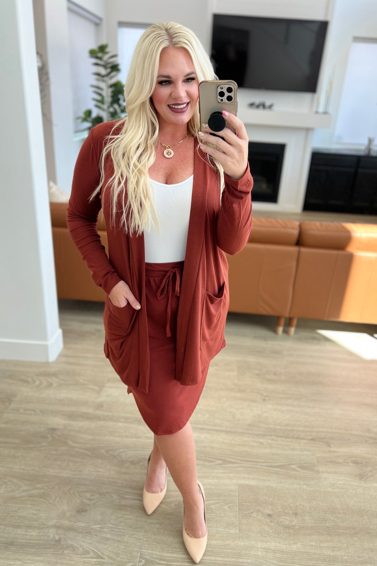 Slouchy Pocket Open Cardigan in Dark Rust - 9/27/2023