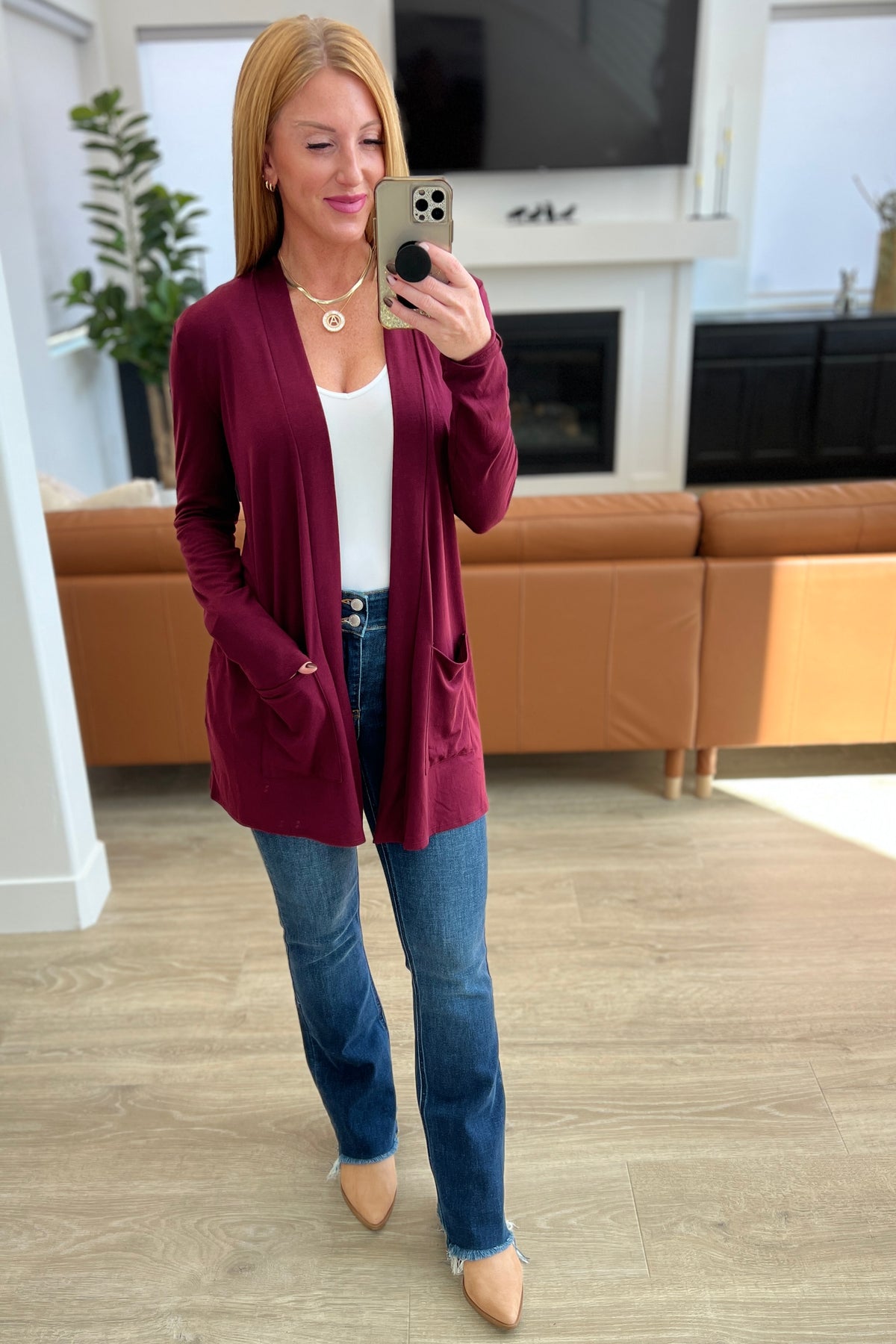 Slouchy Pocket Open Cardigan in Dark Burgundy - 9/27/2023