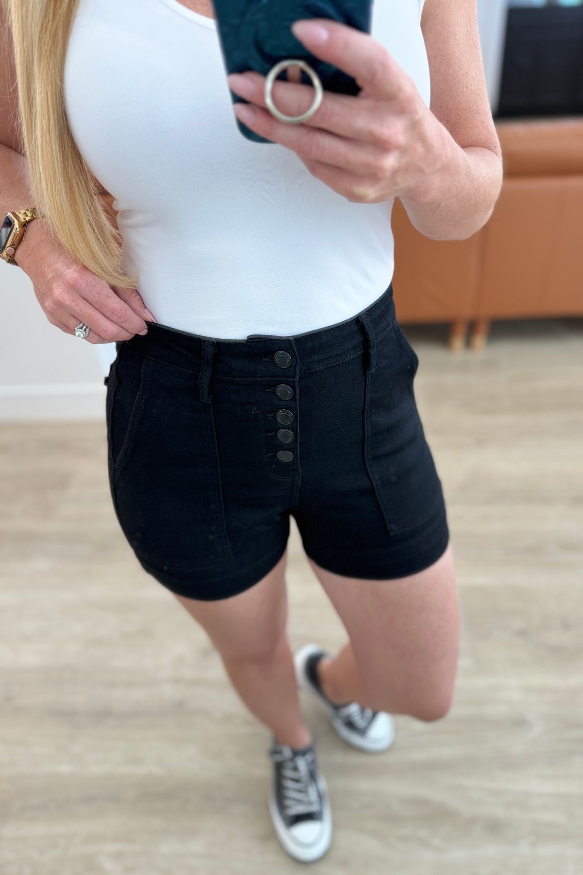 Reagan High Rise Button Fly Trouser Shorts - 5/1/2025