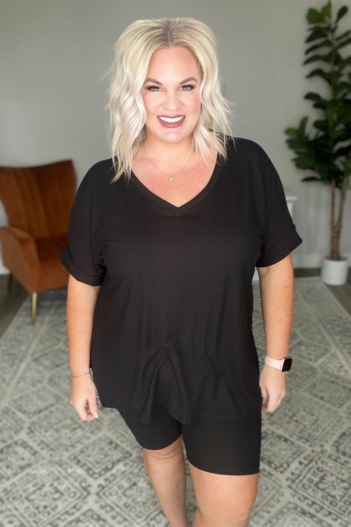 V-Neck Top and Biker Short Set in Black - 5/17/2023